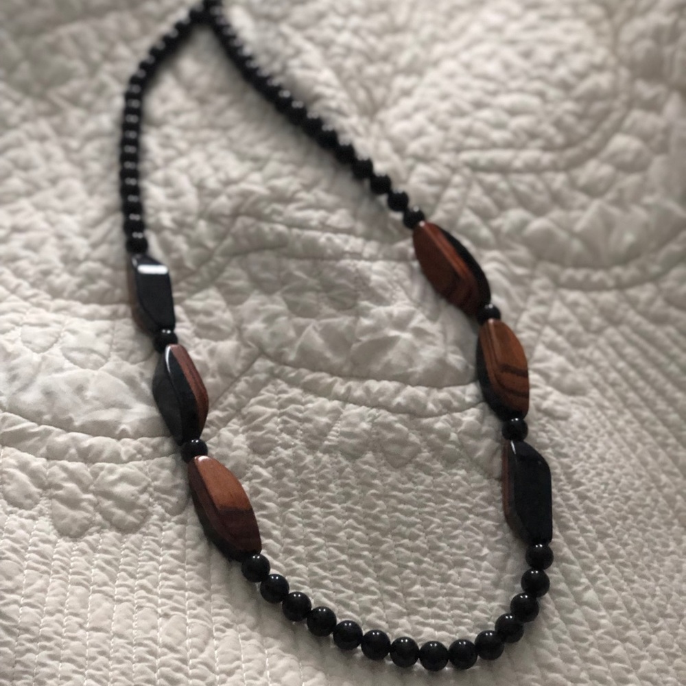 Mid Century Modern MCM Genuine Onyx Lucite & Wood Vintage 1960’s Necklace
